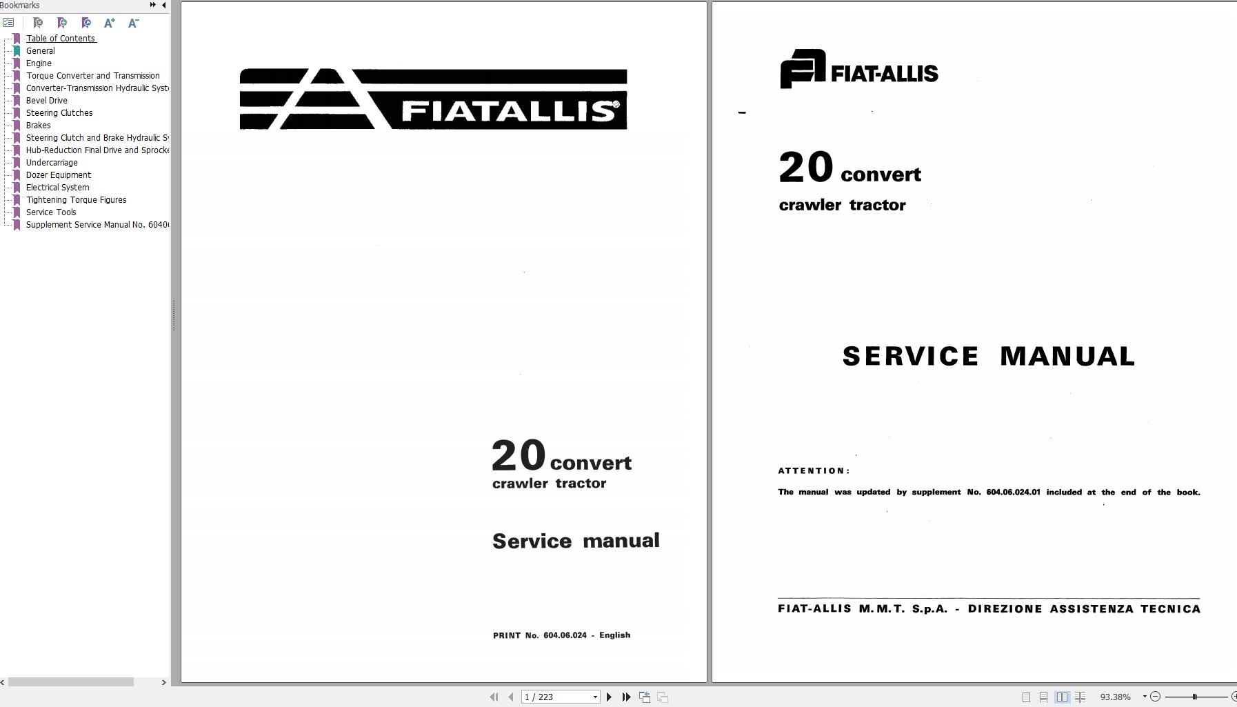 Fiat Allis Crawler Tractor 20 Convert Service Manual 60406024 1