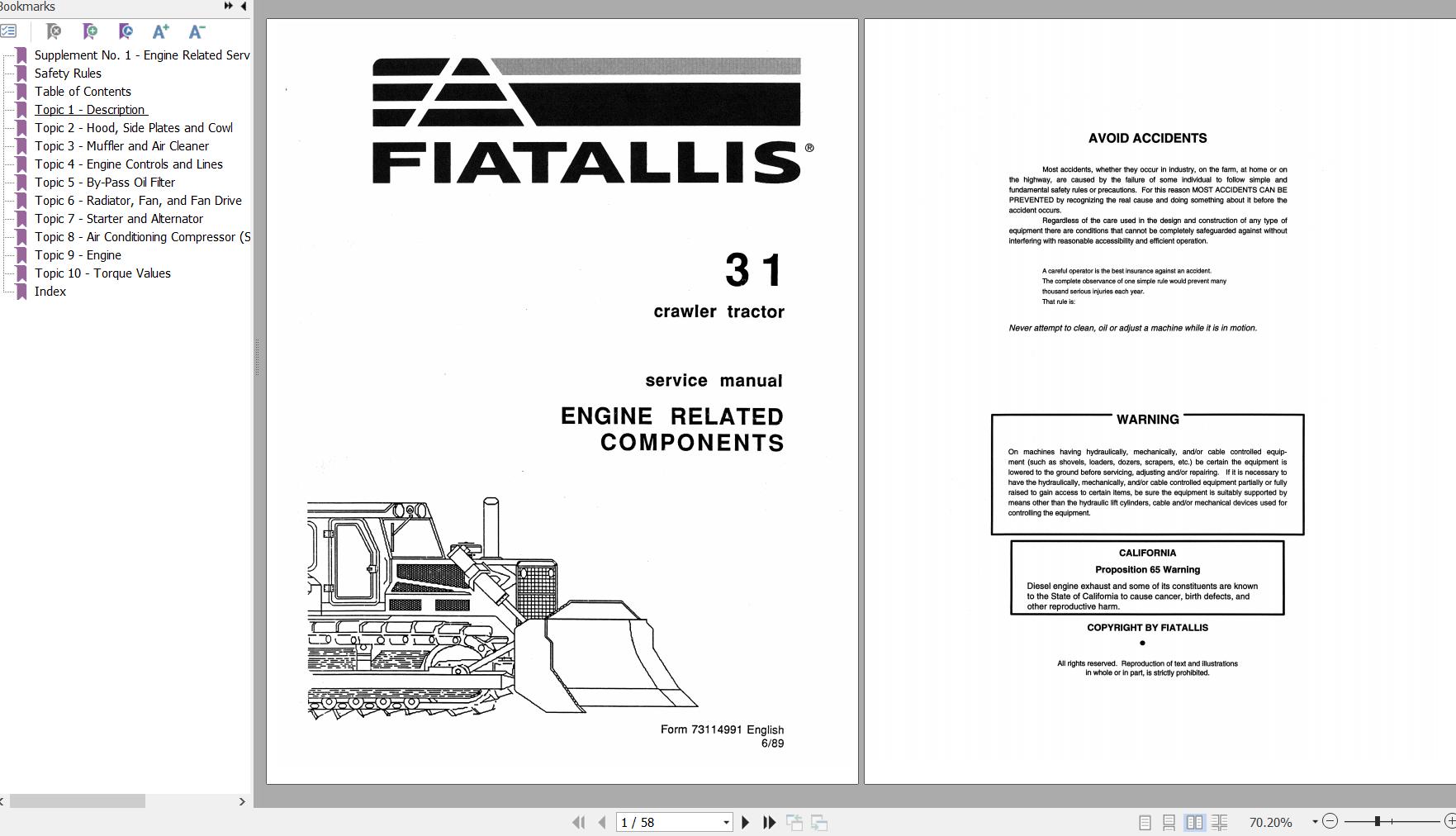 Fiat Allis Crawler Tractor 31 Engine Related Components Service Manual 73114991 1