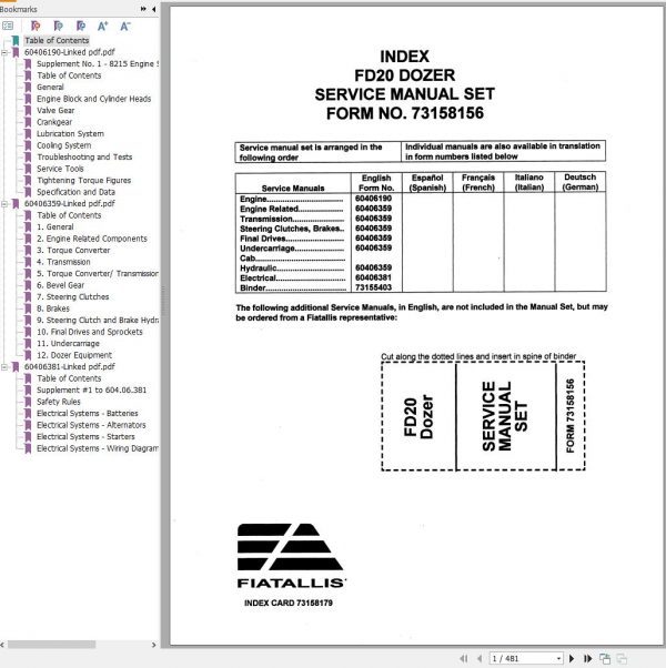 Fiat Allis Dozer FD20 Service Manual 73158156 1