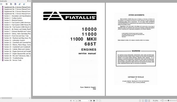 Fiat Allis Engines 10000 11000 11000 MKII 685T Service Manual 70645121 1