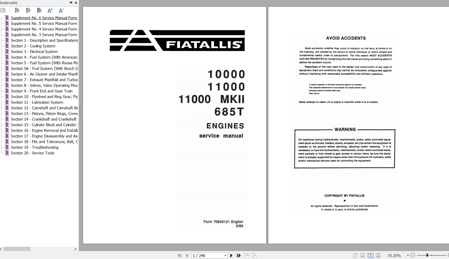 Fiat Allis Engines 10000 11000 11000 MKII 685T Service Manual 70645121 1