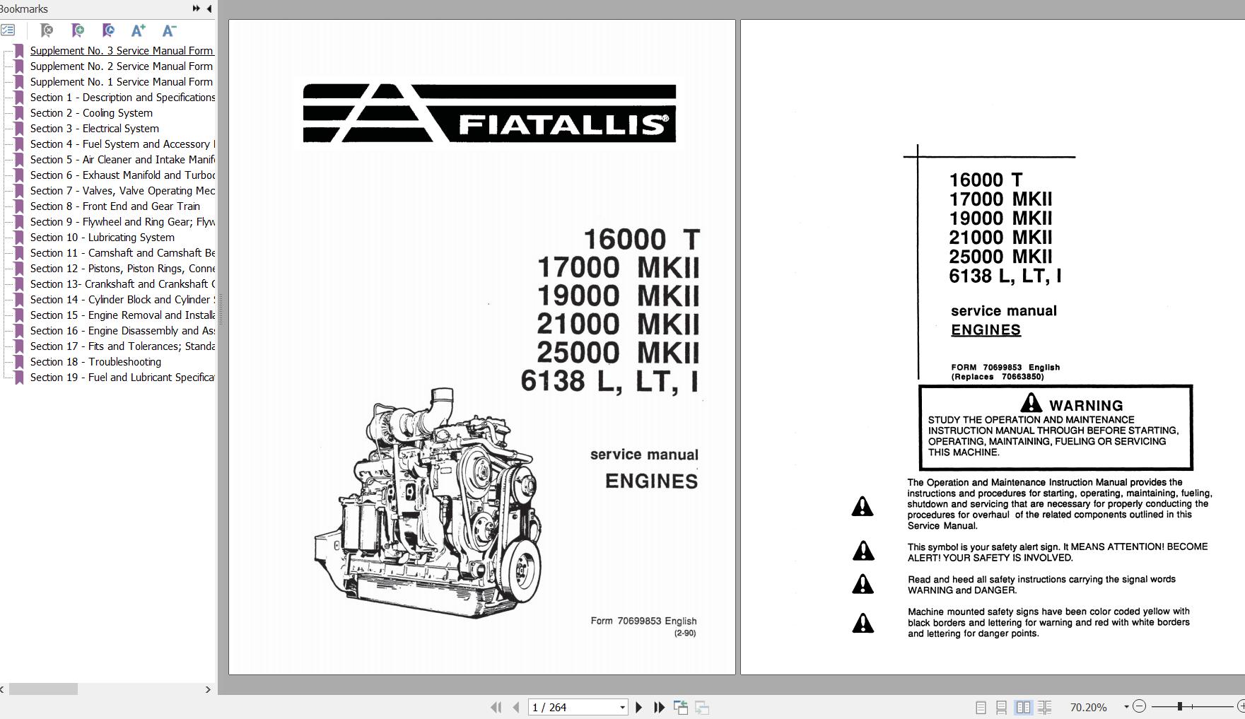 Fiat Allis Engines 16000T 17000 25000 MKII 6138 L LT I Service Manual 70699853 1
