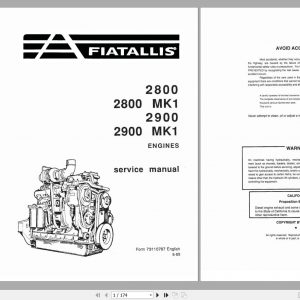 Fiat Allis Engines 2800 2800 MK1 2900 2900 MK1 Service Manual 73110787 1