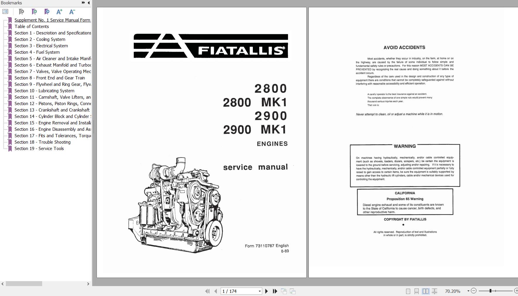 Fiat Allis Engines 2800 2800 MK1 2900 2900 MK1 Service Manual 73110787 1