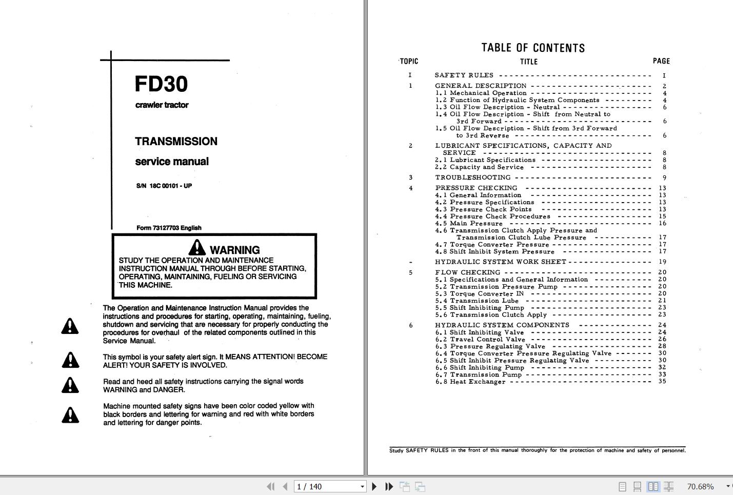 Fiat Allis Excavator FD30 Service Manual 1