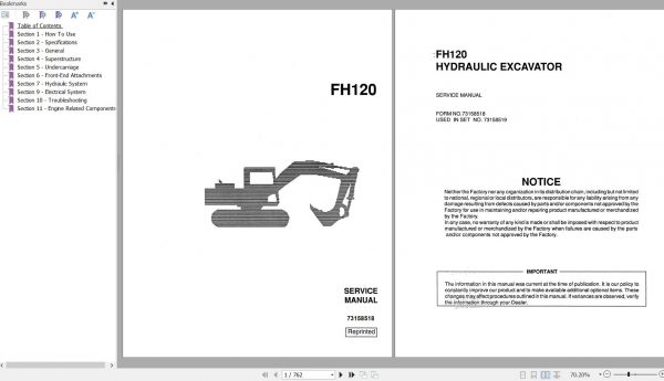 Fiat Allis Hydraulic Excavator FH120 Service Manual 73158518 1