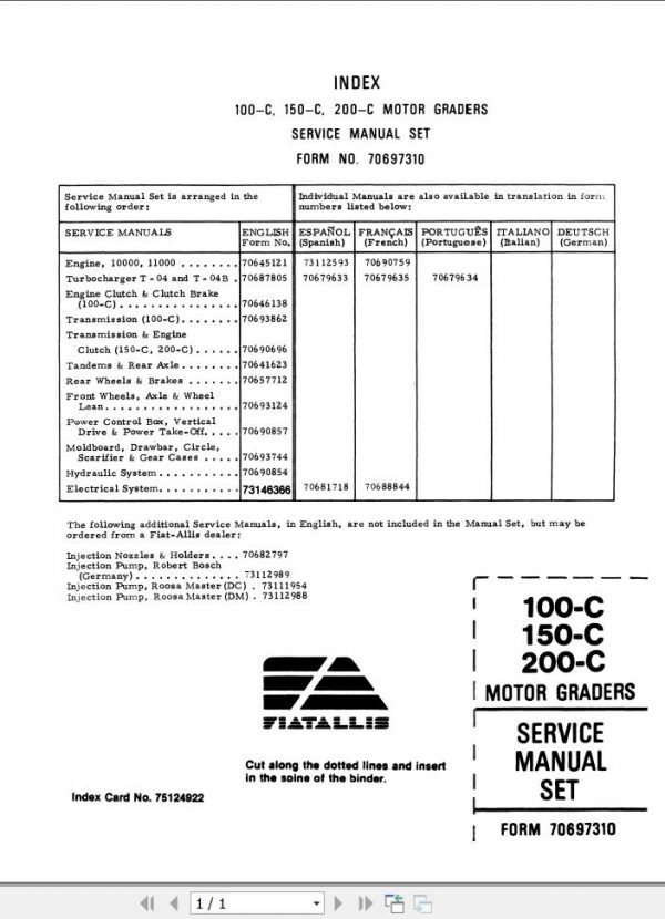 Fiat Allis Motograder 100C 150C 200C Service Manual 1