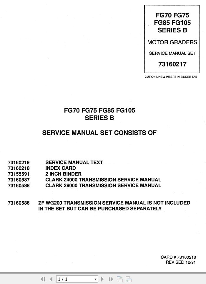 Fiat Allis Motograder FG75B FG85B FG105B Service Manual 1