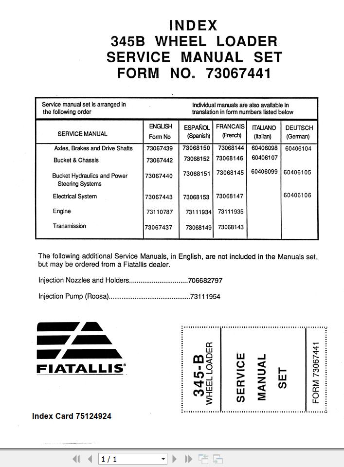 Fiat Allis Wheel Loader 345B Service Manual 1