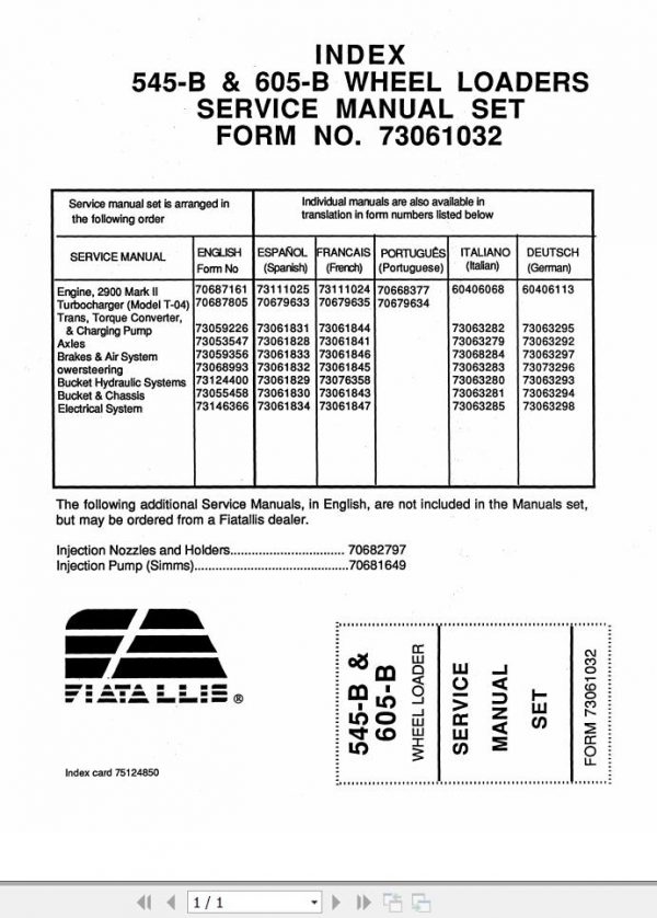 Fiat Allis Wheel Loader 545B Service Manual 1