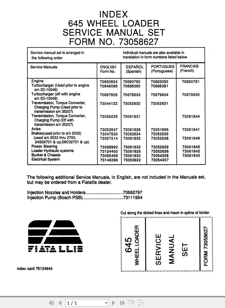 Fiat Allis Wheel Loader 645 Service Manual 1