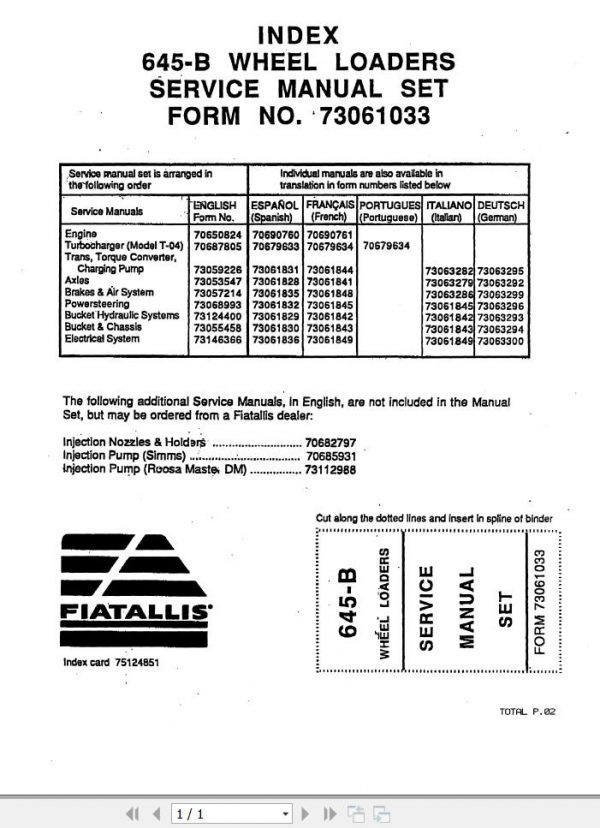 Fiat Allis Wheel Loader 645B Service Manual 1