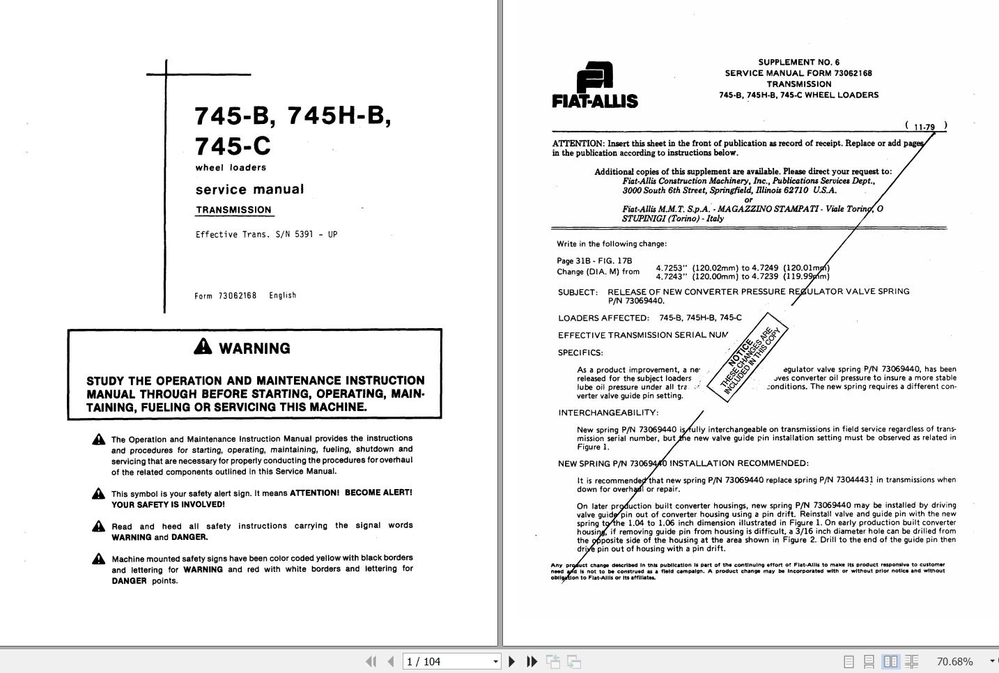 Fiat Allis Wheel Loader 745B Service Manual 1