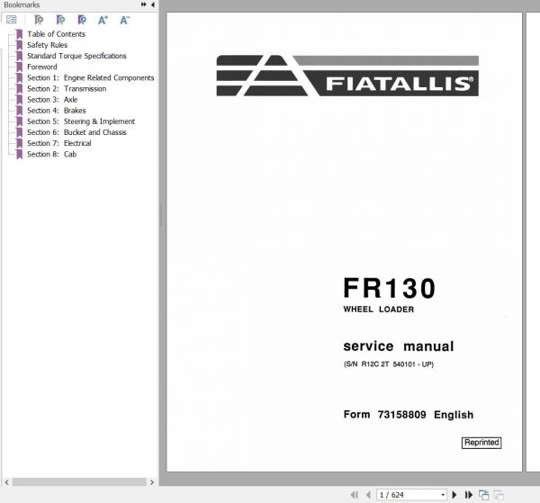 Fiat Allis Wheel Loader FR130 Service Manual 73158809 1