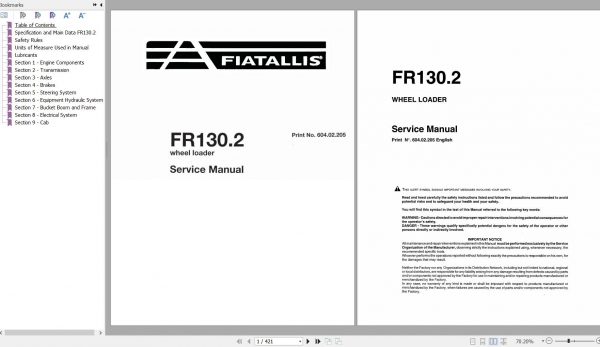 Fiat Allis Wheel Loader FR130.2 Service Manual 60402205 1