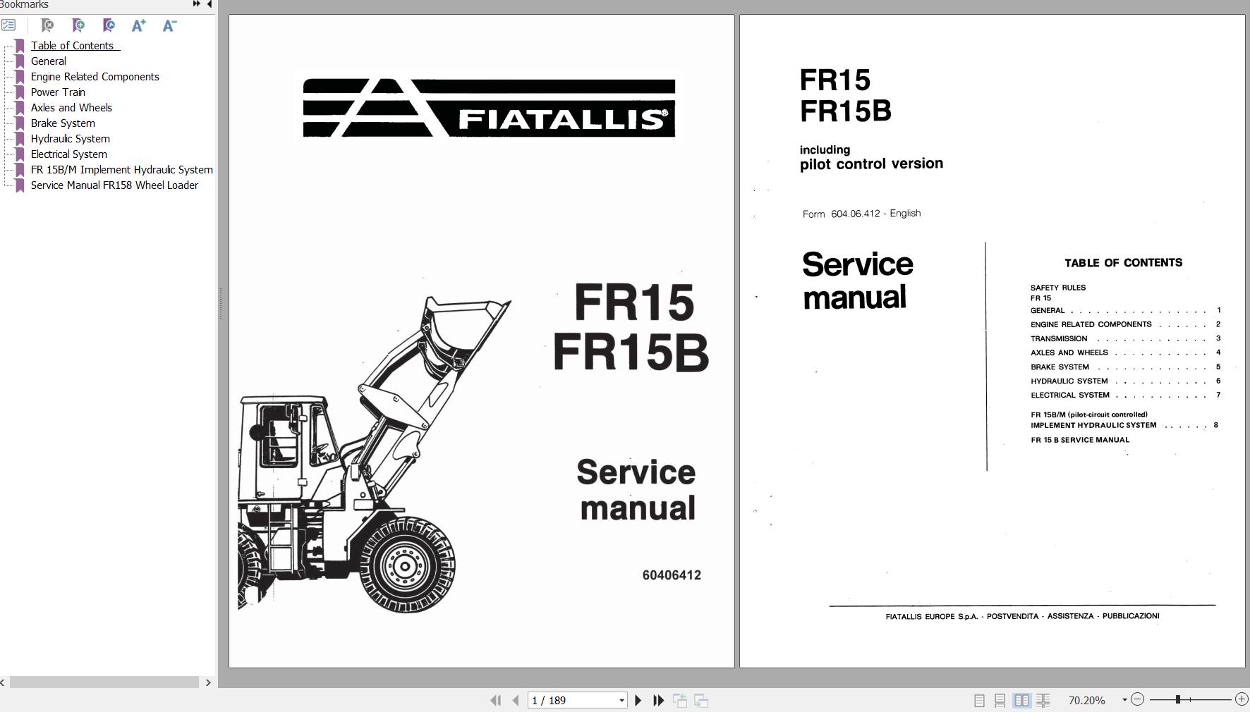 Fiat Allis Wheel Loader FR15 FR15B Service Manual 60406412 1