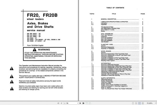 Fiat Allis Wheel Loader FR20B Service Manual 1