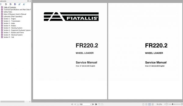 Fiat Allis Wheel Loader FR220.2 Service Manual 60402209 1