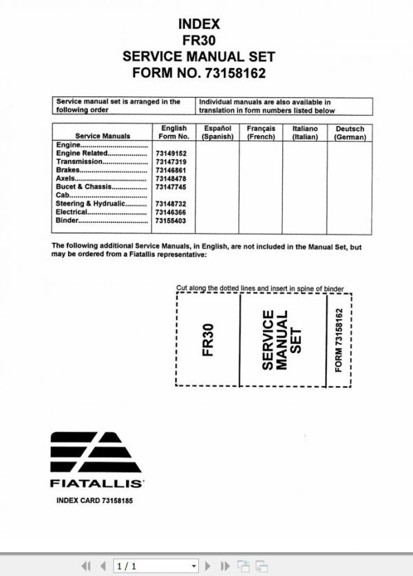Fiat Allis Wheel Loader FR30 Service Manual 1