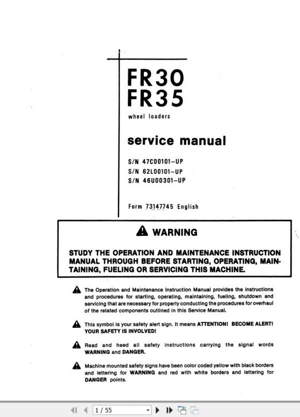 Fiat Allis Wheel Loader FR35 Service Manual 1
