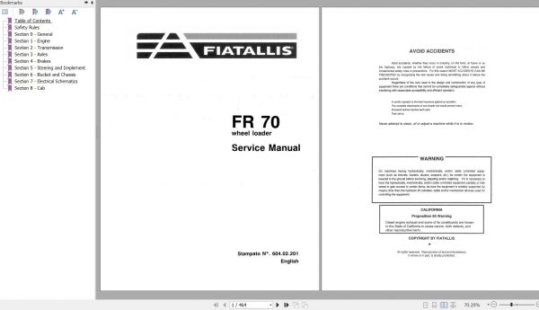 Fiat Allis Wheel Loader FR70 Service Manual 60402201 1