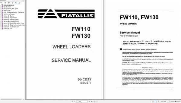 Fiat Allis Wheel Loader FW110 FW130 Service Manual 60402223 1