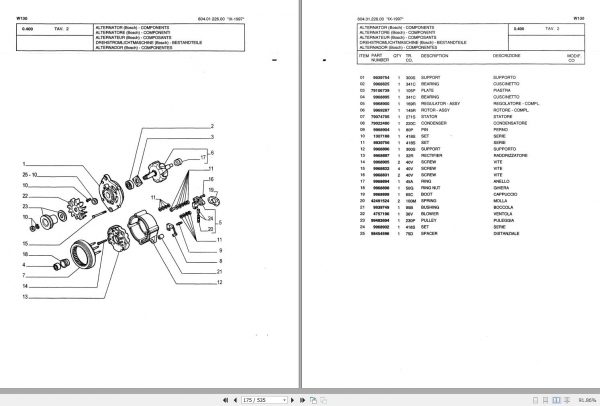 Fiat Allis Wheel Loader FW130 Parts Catalog 60401226 EN IT FR DE ES 2