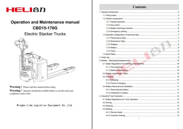 Heli Electric Stacker Trucks CBD15 170G Electric Schematic Diagram Service Manual 1