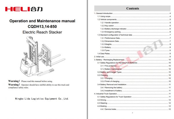 Heli Forklift Electric Reach Stacker CQDH1314 850 Service Manual Electric Schematic Diagram 1