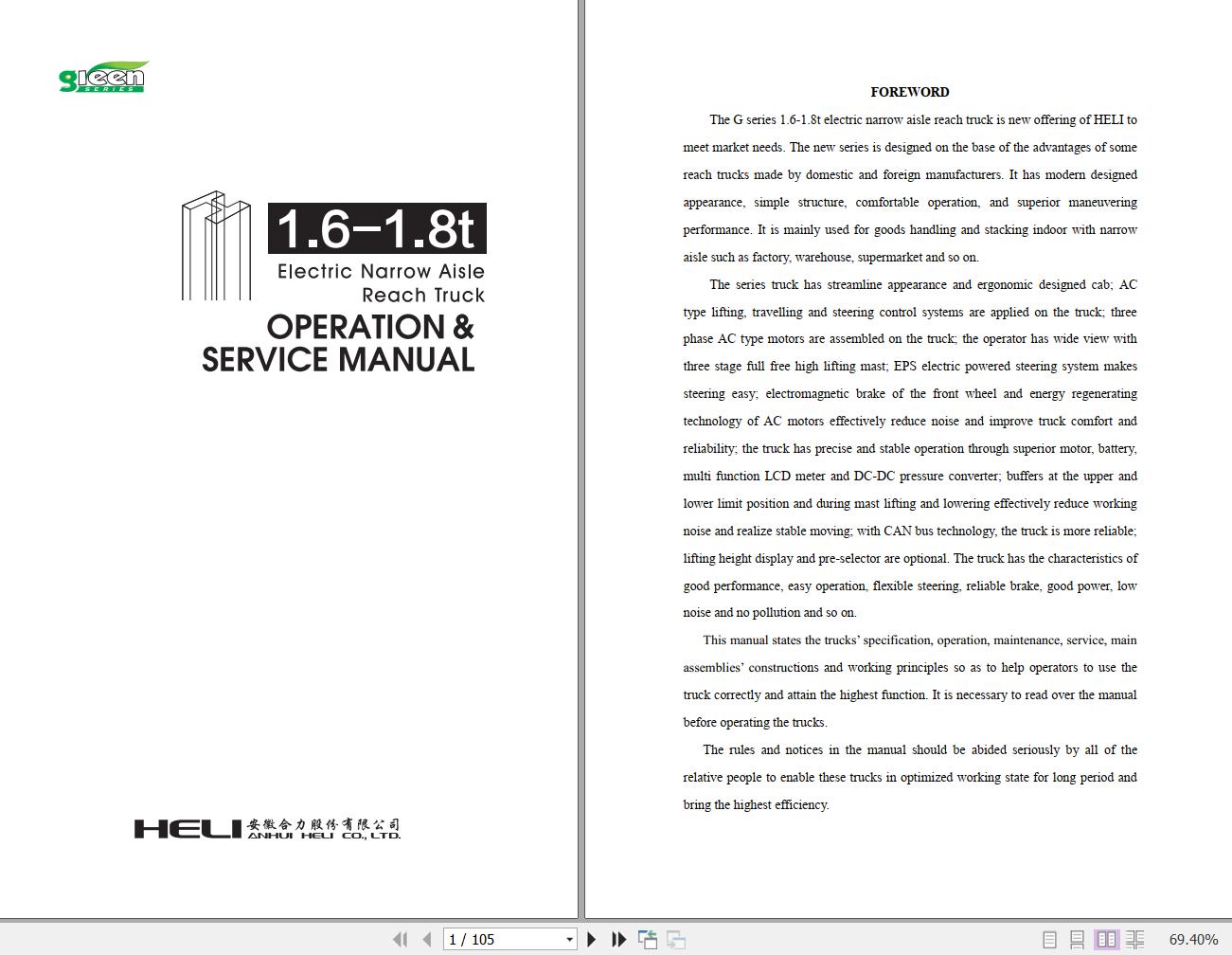 Heli Forklift Electric Reach Truck GSeries AC CQD1618X1 Operation