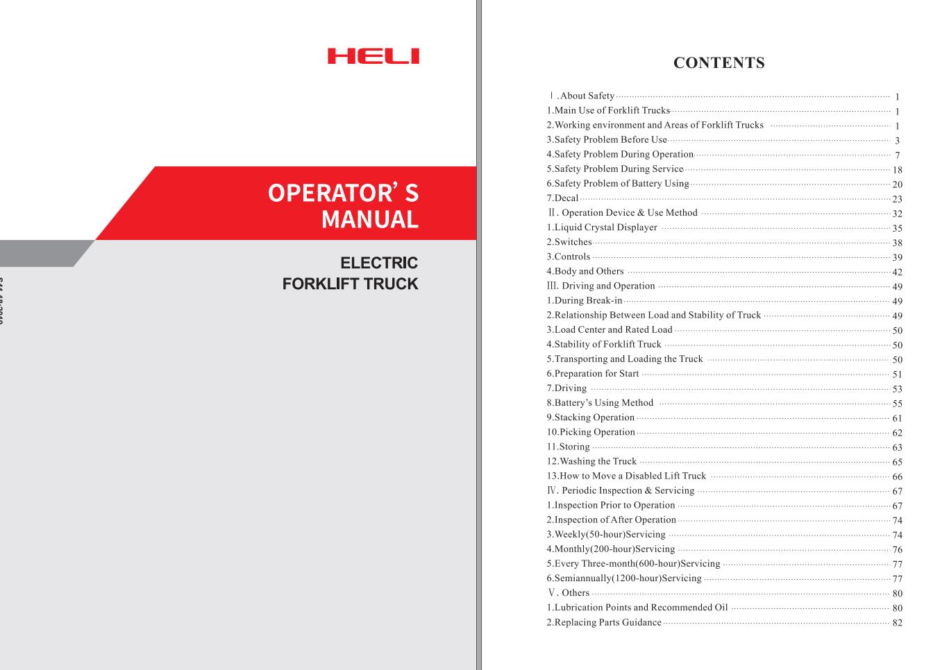 Heli Forklift Electric Truck GSeries CPD1035 Operator's Manual