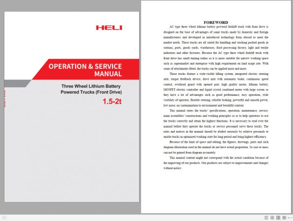 Heli Forklift Electric Trucks Front Drive G2 Series CPD15 20SQ Operation Service Manual 1