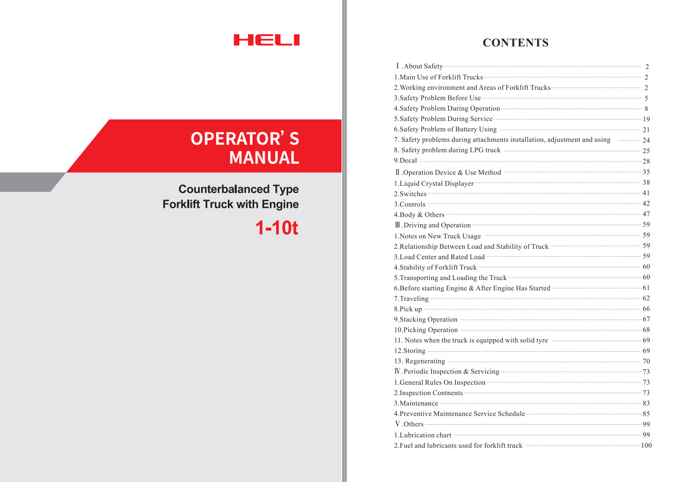 Heli Forklift H3 Series 110t Counterbalanced CPYD4050 Operator's Manual