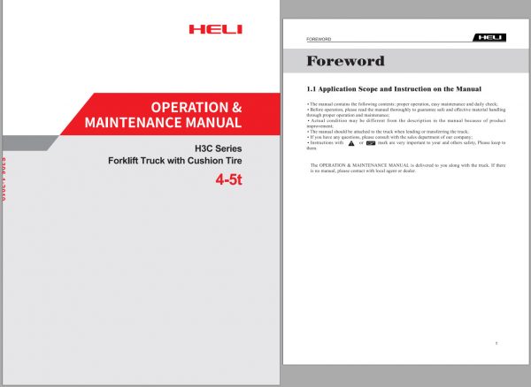 Heli Forklift H3C Series 4 5t CPYD40 50C Operation Maintenance Manual 1