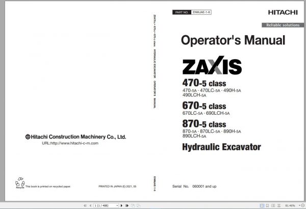 Hitachi Excavator Series 5 ZX5 2021 21.1GB Technical Manual Part Catalog Circuit Diagram DVD 13