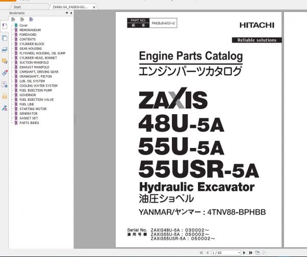 Hitachi Excavator Series 5 ZX5 2021 21.1GB Technical Manual Part Catalog Circuit Diagram DVD 2