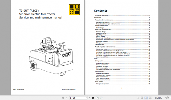Hyster Forklift Class 3 A3C9 TA60UT T3.0UT A3C9 Service Maintenance Manual 1