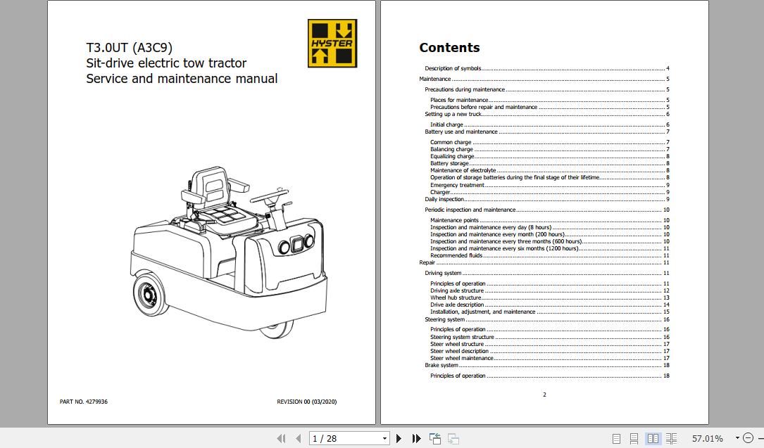 Hyster Forklift Class 3 A3C9 TA60UT T3.0UT A3C9 Service Maintenance Manual 1