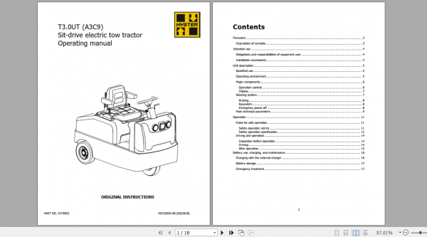 Hyster Forklift Class 3 A3C9 TA60UT T3.0UT A3C9 Service Maintenance Manual 2