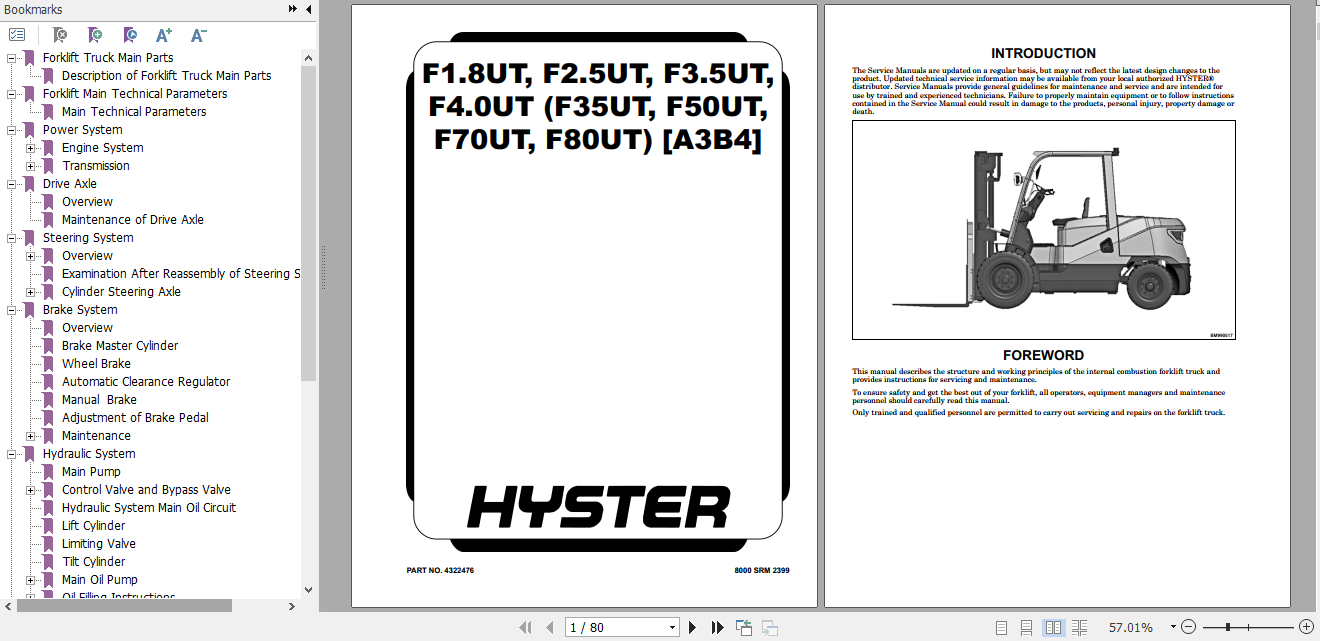 Hyster Forklift Class 5 A3B4 (F35UT, F50UT, F70UT) Service Manual