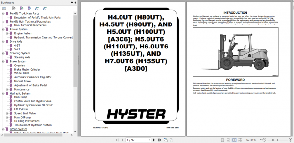 Hyster Forklift Class 5 A3C6 H80UT H90UT H100UT Service Manual 2