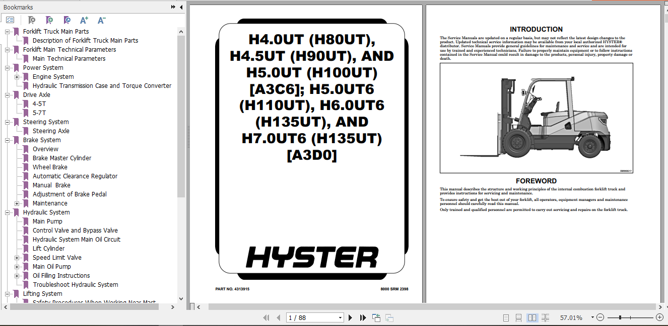 Hyster Forklift Class 5 A3D0 H5.0UT6 H6.0UT6 H7.0UT6 Europe Service Manual 2