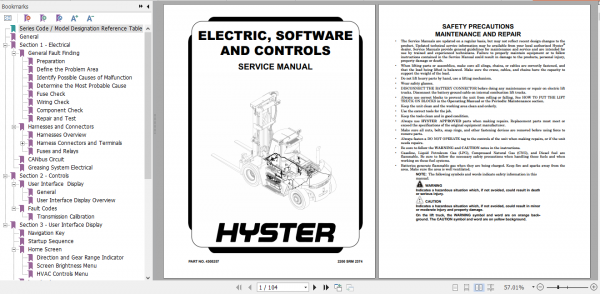 Hyster Forklift Class 5 D236 H18XD9 H18XDS9 H20XD9 H20XDS9 Europe Service Manual 2