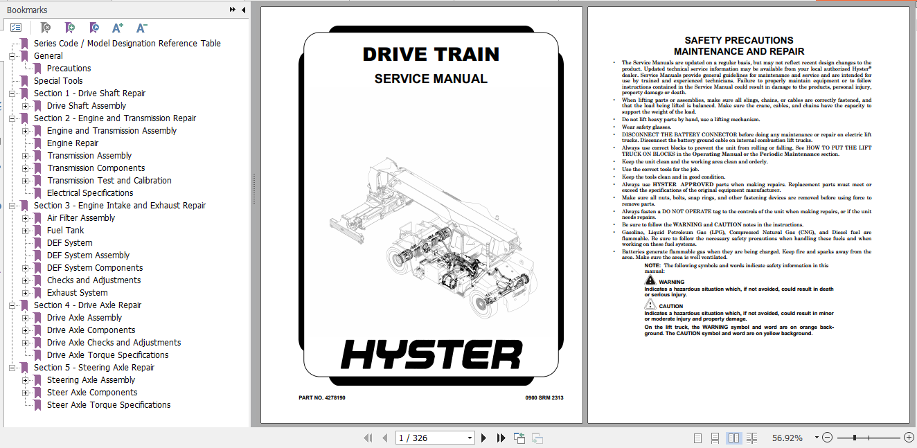 Hyster Forklift Class 5 F222 EMEA EU Service Manual 1