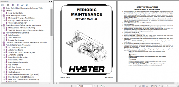 Hyster Forklift Class 5 F222 Service Manual 1