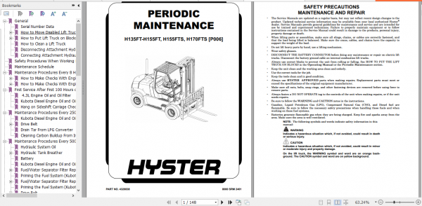 Hyster Forklift Class 5 P006 H135FT H155FT H155FTS H170FTS Service Manual 1