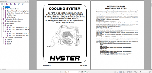 Hyster Forklift Class 5 P006 H6.0FT H7.0FT H7.0FTS H7.0FTS9 H8.0FTS Europe Service Manual 2