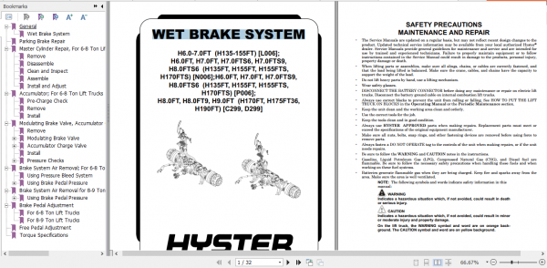 Hyster Forklift Class 5 P006 H6.0FT H7.0FT H7.0FTS H7.0FTS9 H8.0FTS Europe Service Manual 3