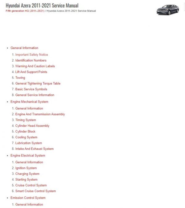 Hyundai Azera 2011 2021 Service Manual 1