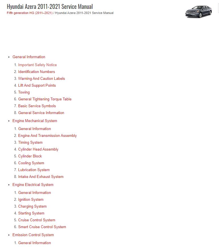 Hyundai Azera 2011 2021 Service Manual 1